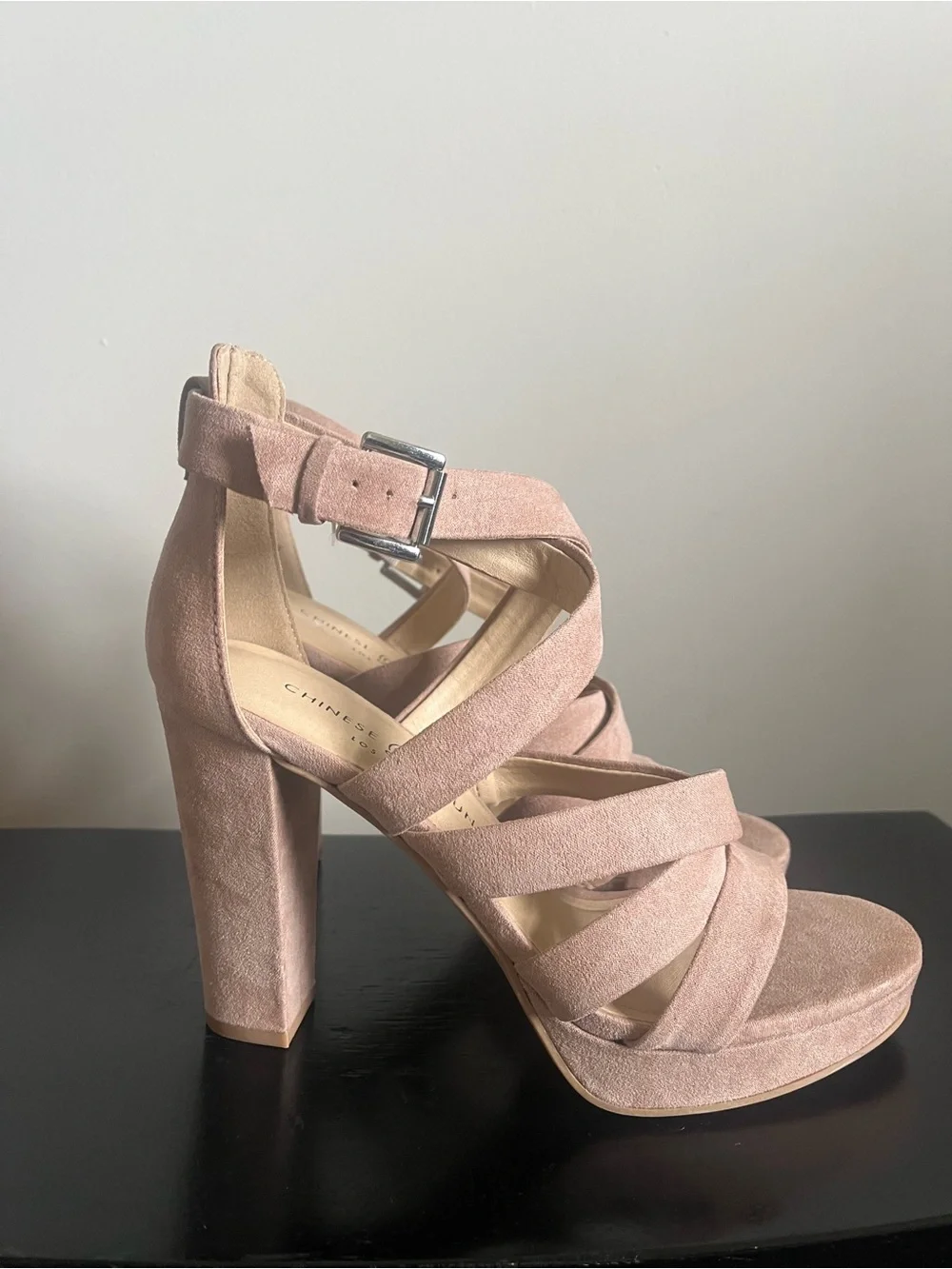 Chinese Laundry Blush Pink Suede Crisscross Platform Sandals